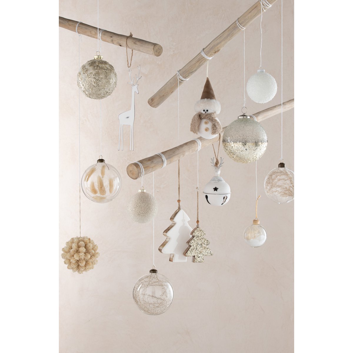 J - Line Christmas Ball Pearls Glass Beige Small - Hometerior - J - Line - J - Line Christmas Ball Pearls Glass Beige Small