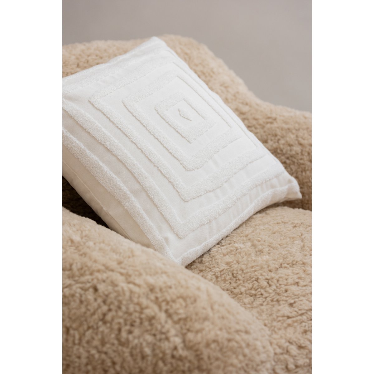 J - Line Cushion Motif Squares Polyester White - Hometerior - J - Line - J - Line Cushion Motif Squares Polyester White