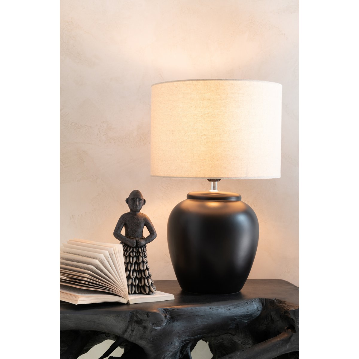 J - Line lamp Meli + Shade - ceramic/linen - black - large - Hometerior - J - Line - J - Line lamp Meli + Shade - ceramic/linen - black - large