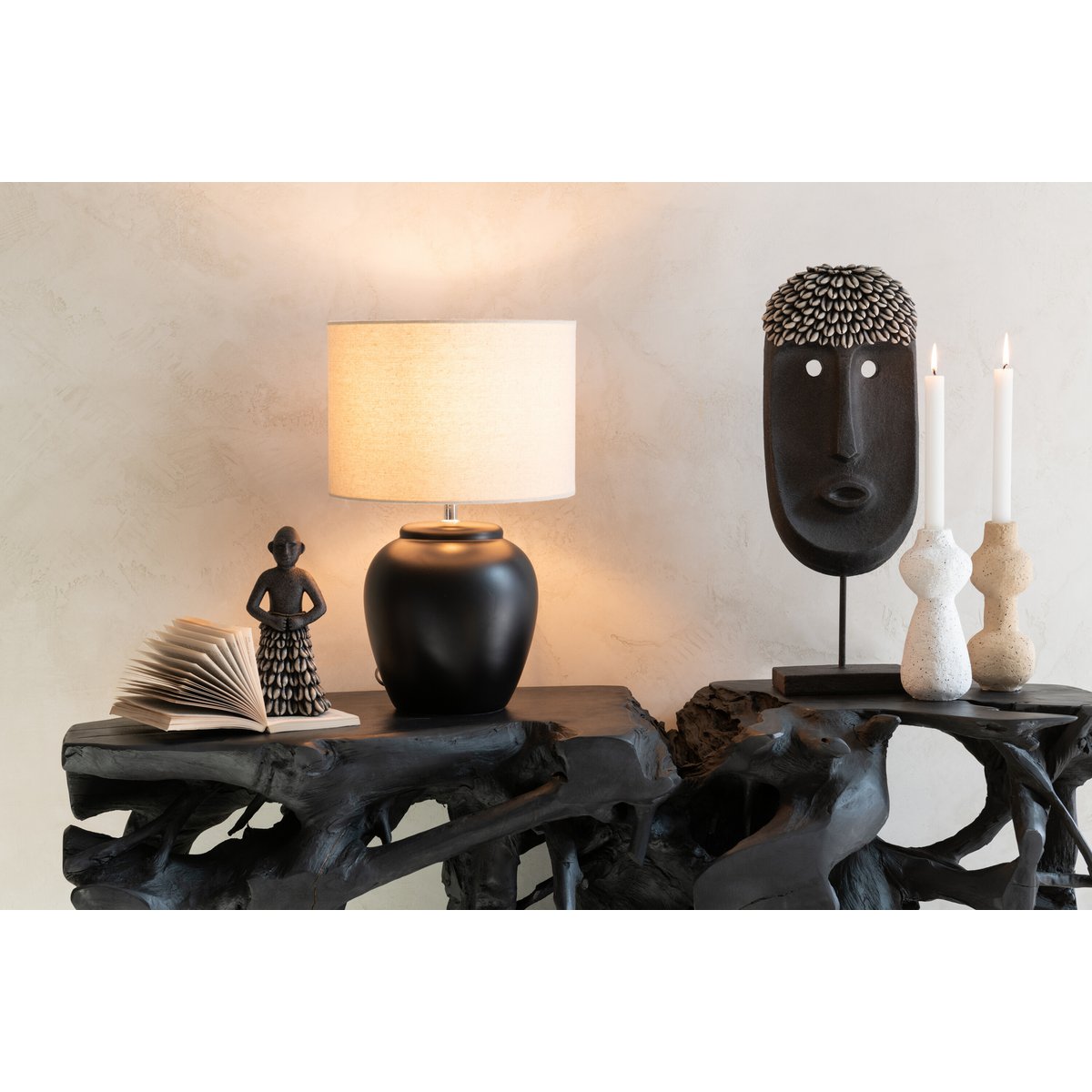 J - Line lamp Meli + Shade - ceramic/linen - black - large - Hometerior - J - Line - J - Line lamp Meli + Shade - ceramic/linen - black - large