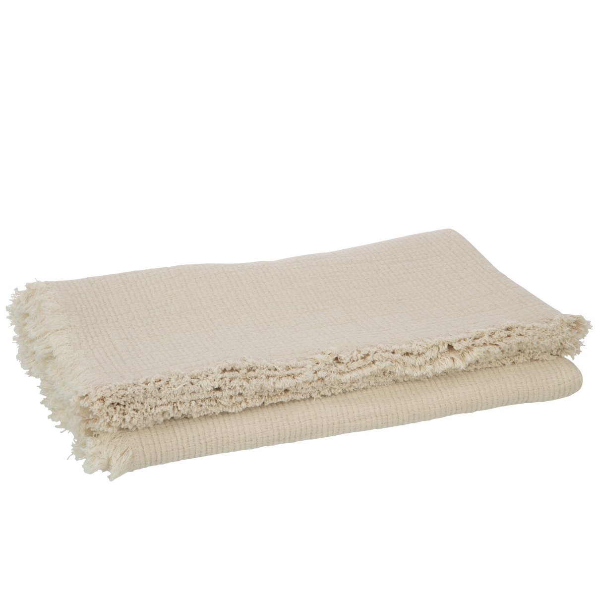 J - Line Plaid fringes Muslin - cotton - light beige - Hometerior - J - Line - J - Line Plaid fringes Muslin - cotton - light beige