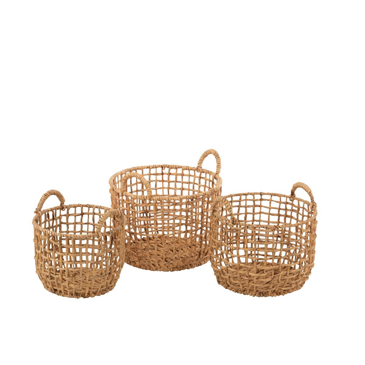 J - Line Set of 3 Baskets Round Open Water Hyacinth Natural - Hometerior - J - Line - J - Line Set of 3 Baskets Round Open Water Hyacinth Natural