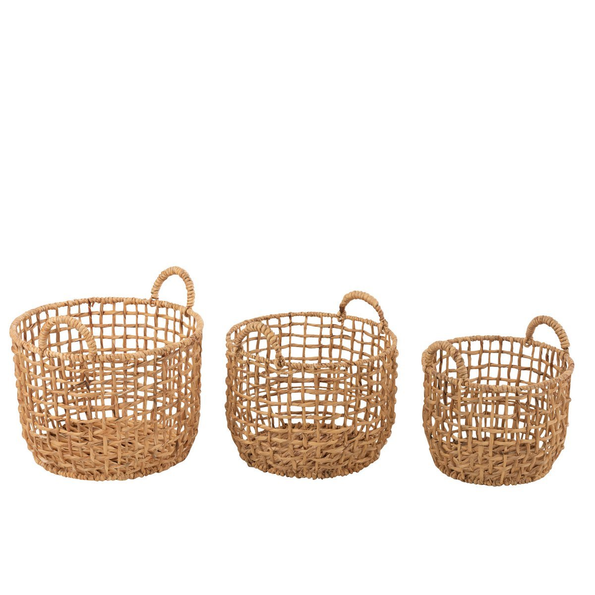 J - Line Set of 3 Baskets Round Open Water Hyacinth Natural - Hometerior - J - Line - J - Line Set of 3 Baskets Round Open Water Hyacinth Natural