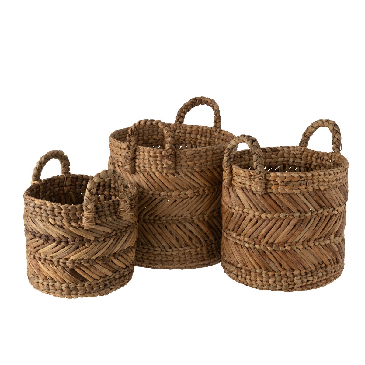 J - Line Set Of Three Baskets Braided Raffia Natural - Hometerior - J - Line - J - Line Set Of Three Baskets Braided Raffia Natural