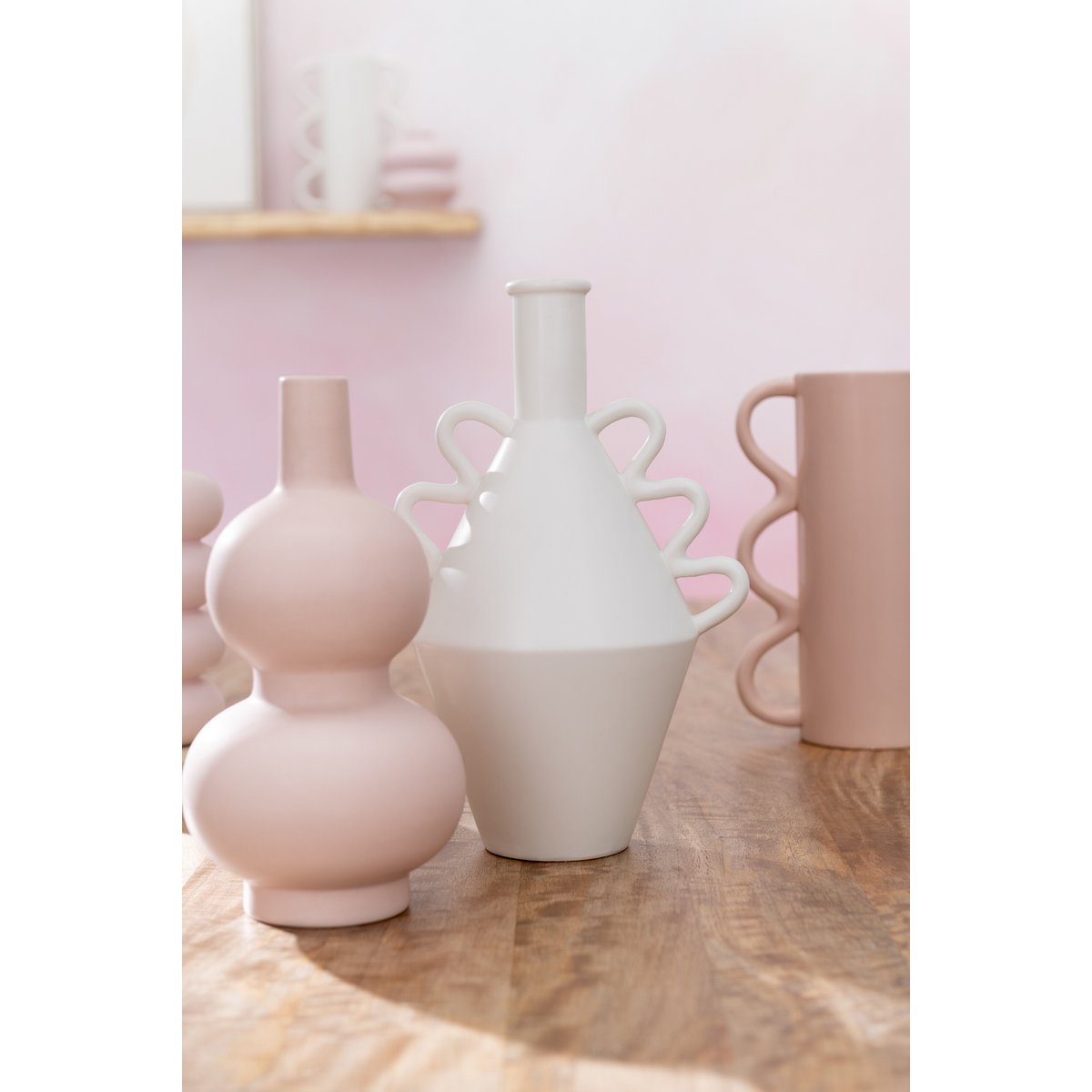 J - Line vase Wavy Handle Dolomite - ceramic - pink - small - Hometerior - J - Line - J - Line vase Wavy Handle Dolomite - ceramic - pink - small