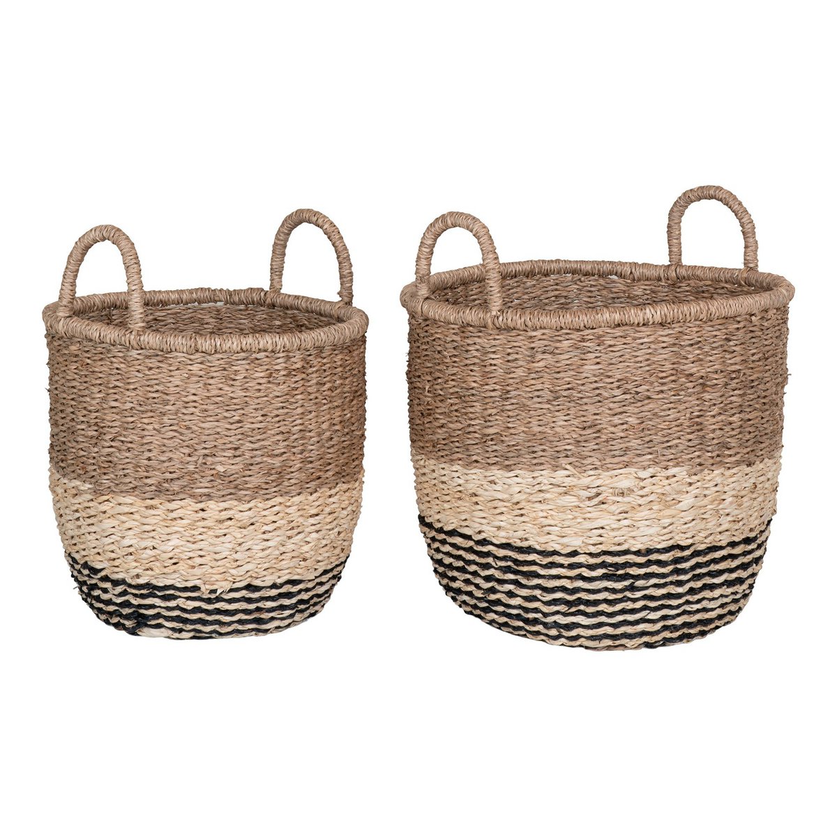 Lima Basket - Basket in seagrass, nature/brown/black, set of 2 - Hometerior - House Nordic ApS - Lima Basket - Basket in seagrass, nature/brown/black, set of 2