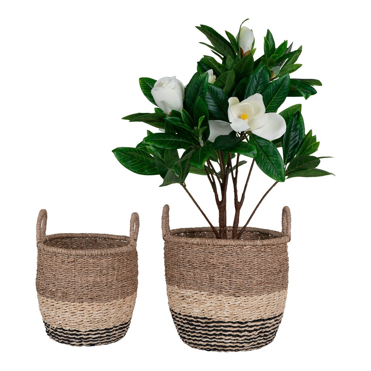 Lima Basket - Basket in seagrass, nature/brown/black, set of 2 - Hometerior - House Nordic ApS - Lima Basket - Basket in seagrass, nature/brown/black, set of 2