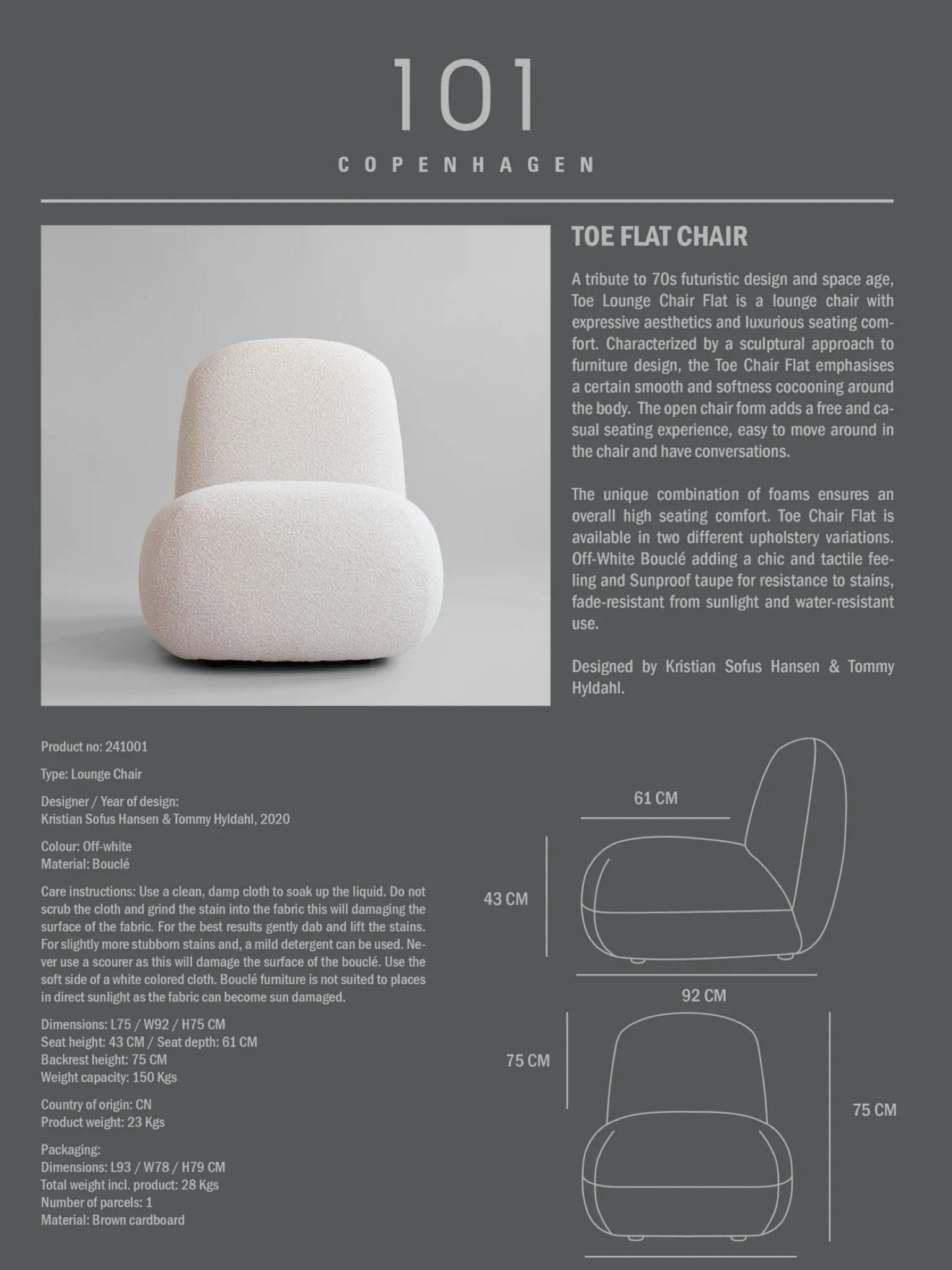 Toe Chair, Flat - Bouclé | 101 Copenhagen - Hometerior - 101 Copenhagen - 